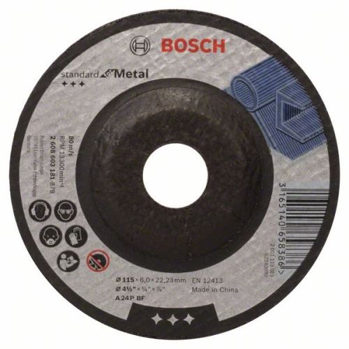 BOSCH Profilirana ploča za grubu obradu Standard for Metal A 24 P BF, 115 mm, 22,23 mm, 6,0 mm 2608603181