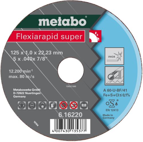 METABO Rezna ploča-čelik-FLEXIARAPID SUPER 125x1.0x22.2 616220000