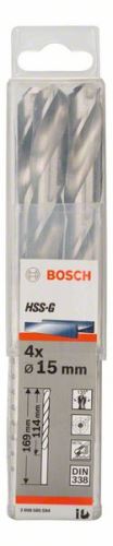 BOSCH svrdla za metal HSS-G, DIN 338 15 x 114 x 169 mm (4 kom) 2608585594