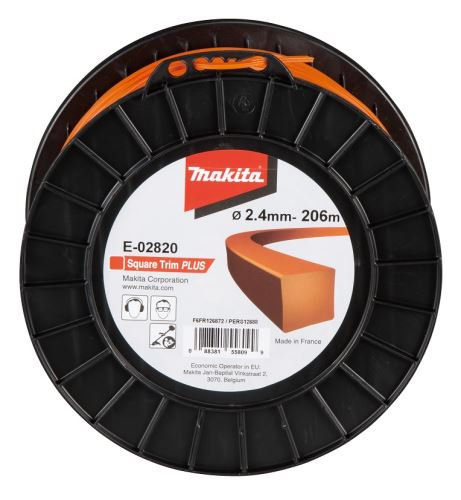 MAKITA struna najlon Plus 2,4 mm, 206m, narančasta, četvrtasta E-02820