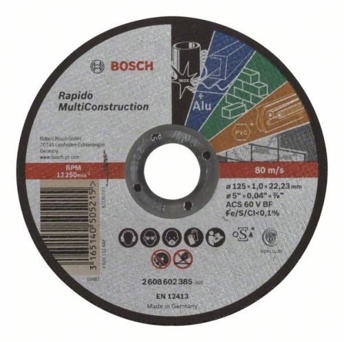 BOSCH Rezna ploča ravna Rapido Multi Construction ACS 60 V BF, 125 mm, 1,0 mm 2608602385