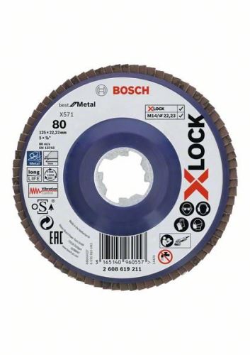 BOSCH X-LOCK Lamelne brusne ploče sustava Best for Metal Ø 125 mm, G 80, X571, ravna verzija, plastika 2608619211