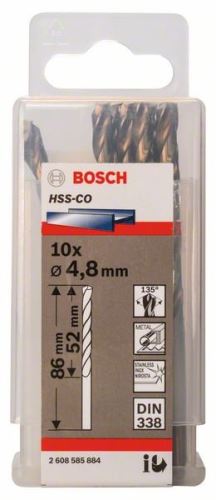 BOSCH svrdla za metal HSS-Co, DIN 338 4,8 x 52 x 86 mm (10 kom) 2608585884