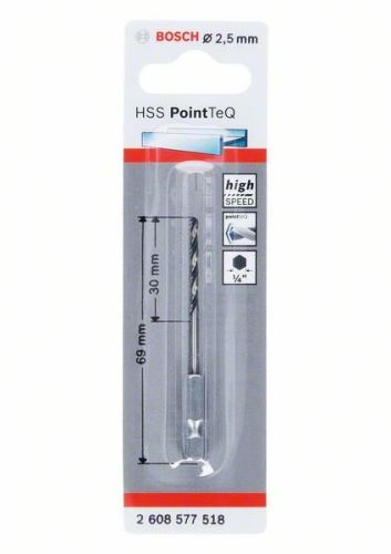 BOSCH Svrdlo za metal HSS PointTeQ HEX s drškom u 6 točaka; 2,5 mm (5 kom) 2608577518