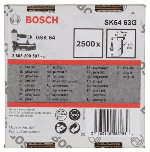 BOSCH čavao s upuštenom glavom SK64 63G 1,6 mm, 63 mm, pocinčani (2500 kom.) 2608200507