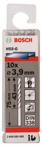 BOSCH svrdla za metal HSS-G, DIN 338 3,9 x 43 x 75 mm (10 kom) 2608585485