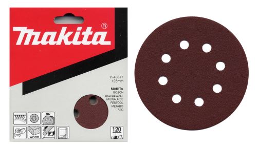 MAKITA brusni papir Velcro 125 mm 8 rupa K40, 10 kom P-43533