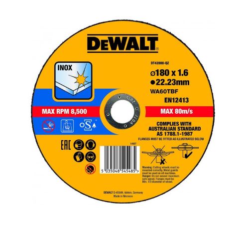 DEWALT Rezna ploča za nehrđajući čelik (Tip 1) 180 x 22,2 x 1,6 mm DT43908