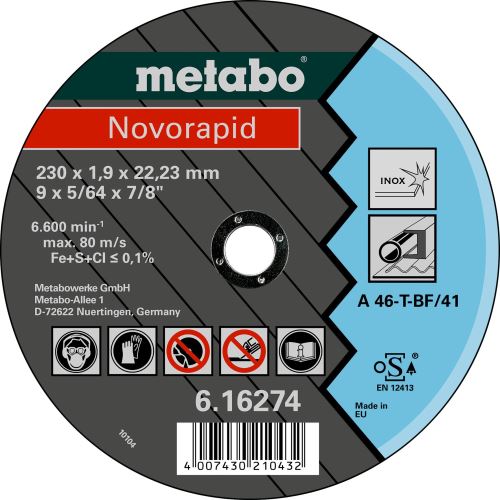 METABO Rezna ploča -NOVORAPID Inox 115x1.0x22.23 616270000