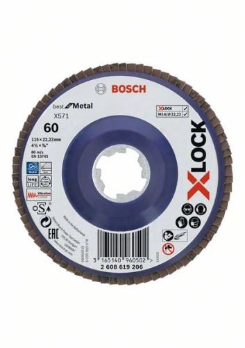 BOSCH X-LOCK Lamelne brusne ploče sustava Best for Metal Ø 115 mm, G 60, X571, ravna verzija, plastika 2608619206