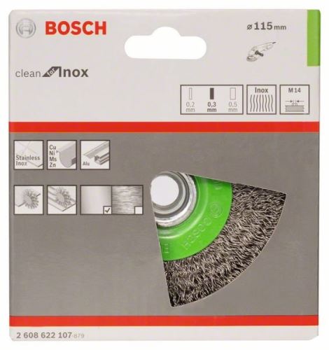 BOSCH Pločasta žičana četka, valovita žica, 115, nehrđajući čelik 115 mm, 0,3 mm, M14 2608622107