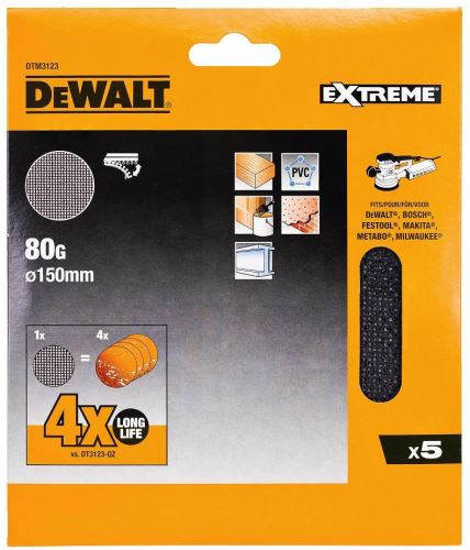 DeWALT brusna mrežica, čičak, 150 mm, P80 (5 kom) DTM3123