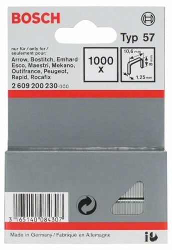 BOSCH klamerice za ravne žice tip 57 10,6 x 1,25 x 8 mm (1000 kom) 2609200230