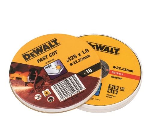 DEWALT Set reznih ploča za nehrđajući čelik, ravne, 125 x 22,2 x 1,0 mm (10 kom) DT3507