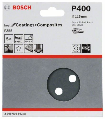 BOSCH brusni papir F355, pakiranje od 5 komada 115 mm, 400 2608605562