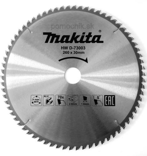 MAKITA list pile aluminij TCT 260x2,8x30 mm 70 zuba D-73003