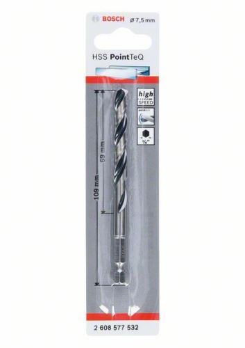 BOSCH Svrdlo za metal HSS PointTeQ HEX s drškom u 6 točaka; 7,5 mm (5 kom) 2608577532