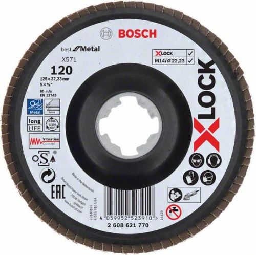 BOSCH X-LOCK Lamelne brusne ploče sustava Best for Metal Ø 125 mm, G 120, X571, savijena verzija, plastika 2608621770