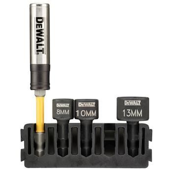 DEWALT Set držača i steznih glava (5 kom) / držač bitova + stezne glave 8 mm, 10 mm, 13 mm + torzioni držač bitova DT70826