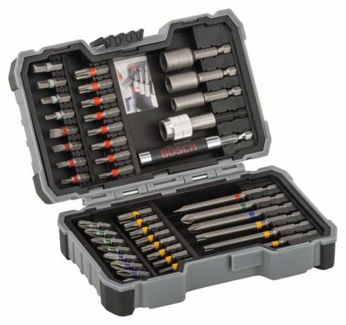 BOSCH 43-dijelni set bitova i ključeva PH1; PH2 (2x); PH3; PZ1; PZ2 (2×); PZ3; SL3; SL4; SL5; SL6 (2×); H3; H4; H5; H6; T10; T15 (2×); T20 (2x); T25 (2x); T27; T30; T40; TH10; TH15; TH20; TH25; TH27; TH30; TH40 2607017164