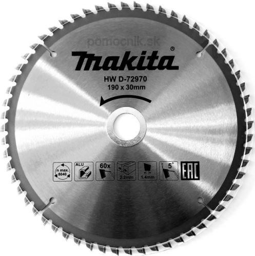 MAKITA list pile aluminij TCT 190x2,2x30 mm 60 zuba D-72970