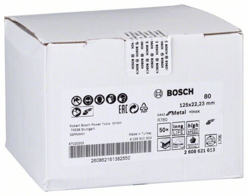 BOSCH Vlaknasta brusna ploča R780, Best for Metal + Inox 115 × 22,23 mm, G36 2608621604