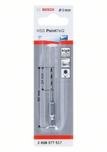 BOSCH Svrdlo za metal HSS PointTeQ HEX sa prihvatom u 6 točaka; 2 mm (5 kom) 2608577517