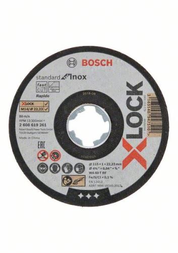 BOSCH X-LOCK Ravna rezna ploča Standardna za Inox sistem 115×1×22,23 mm 115 x 1 x 22,23 mm 2608619261