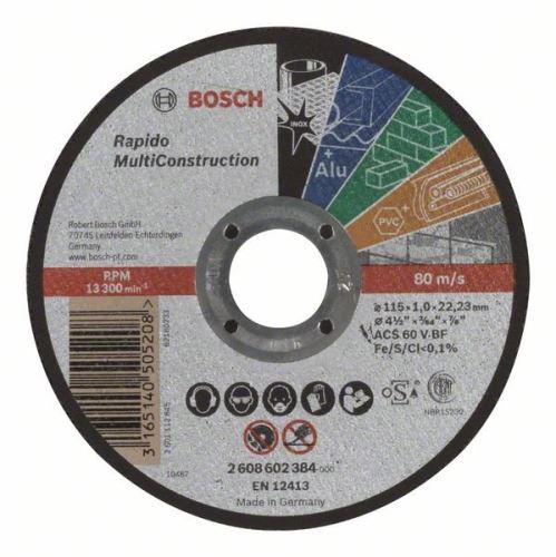 BOSCH Rezna ploča ravna Rapido Multi Construction ACS 60 V BF, 115 mm, 1,0 mm 2608602384