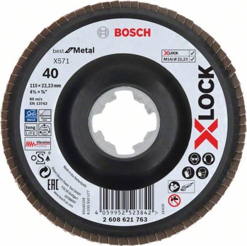 BOSCH X-LOCK Lamelne brusne ploče sustava Best for Metal Ø 115 mm, G 40, X571, savijena verzija, plastika 2608621763