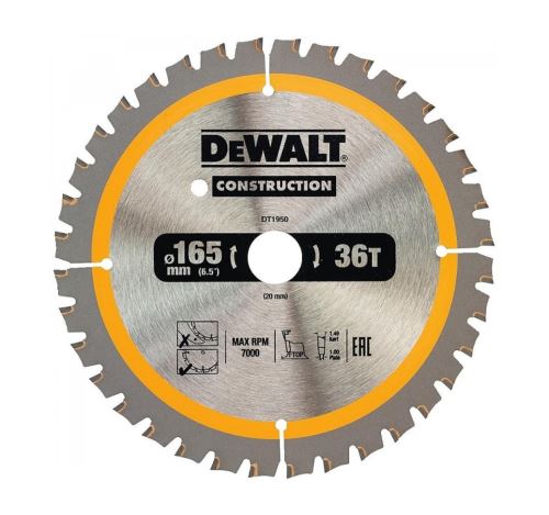 DeWALT List pile za drvo, 165 x 20 mm, 40 zuba, FTOP 3°, širina lista 1 mm DT1950