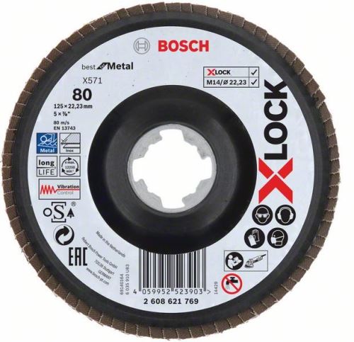 BOSCH X-LOCK Lamelne brusne ploče sustava Best for Metal Ø 125 mm, G 80, X571, savijena verzija, plastika 2608621769