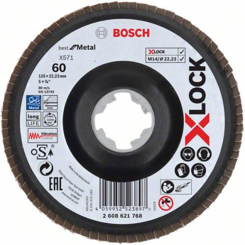 BOSCH X-LOCK Lamelne brusne ploče sustava Best for Metal Ø 125 mm, G 60, X571, savijena verzija, plastika 2608621768