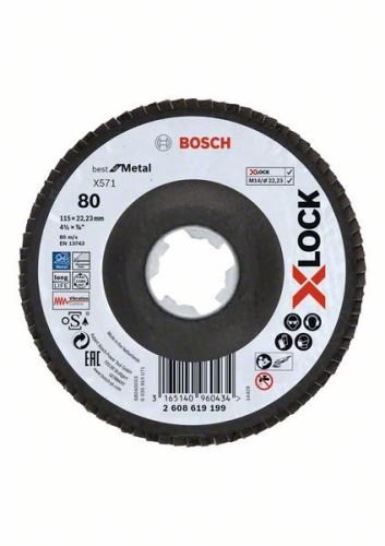 BOSCH X-LOCK Lamelne brusne ploče sustava Best for Metal Ø 115 mm, G 80, X571, savijena verzija, stakloplastika 2608619199