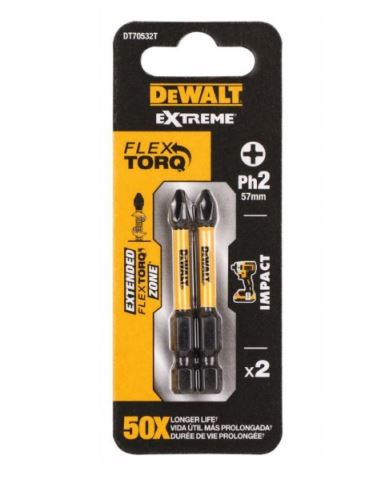 DeWALT Torzioni odvijač 57 mm, PH2, EXTREME (2 kom) DT70532T