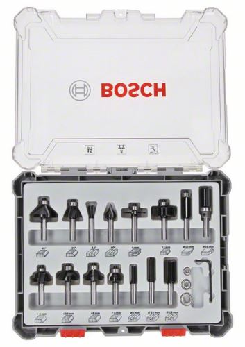 BOSCH Mješoviti set oblikovanih rezača s osovinom Ø 8 mm, 15 kom 2607017472