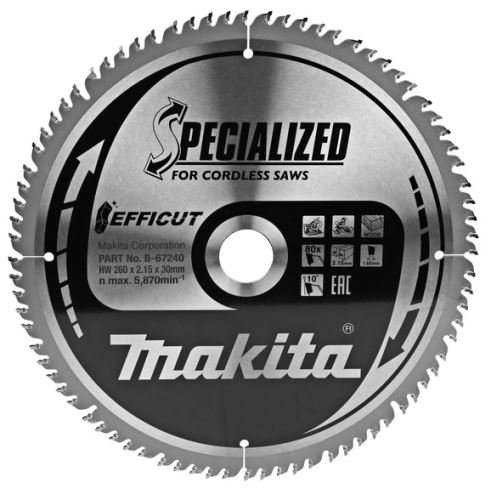 MAKITA list pile Efficut wood 260x2,15x30 mm 80 zuba B-67240