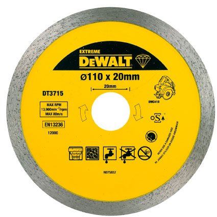 DeWALT Dijamantna oštrica za rezač pločica 110 x 20 mm za rezanje mramora, porculana, granita DT3715