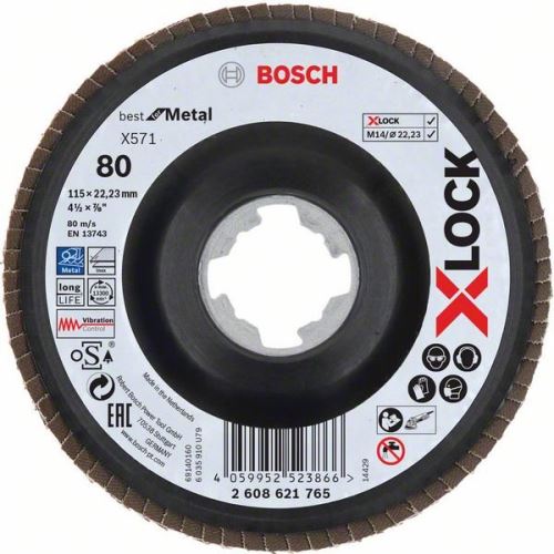 BOSCH X-LOCK Lamelne brusne ploče sustava Best for Metal Ø 115 mm, G 80, X571, savijena verzija, plastika 2608621765