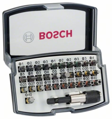 BOSCH 32-dijelni set bitova PH1; PH2; PH2; PH3; PZ1; PZ2; PZ2; PZ3; HEX 3; HEX 4; HEX 5; HEX 6; T10; T15; T20; T20; T25; T27; T30; T40 2607017319