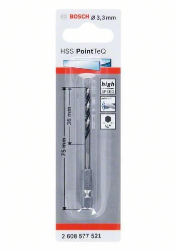 BOSCH Svrdlo za metal HSS PointTeQ HEX s drškom u 6 točaka; 3,3 mm (5 kom) 2608577521