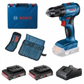 BOSCH Set akumulatorskih kombiniranih alata GSR 185-LI + 2x baterija 2,0 Ah + 23-dijelni set pribora u koferu 0615990N25