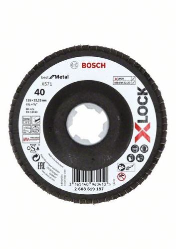 BOSCH X-LOCK Lamelne brusne ploče sustava Best for Metal Ø 115 mm, G 40, X571, savijena verzija, stakloplastika 2608619197