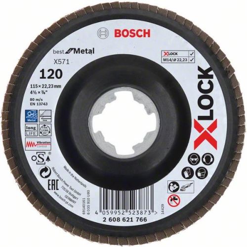 BOSCH X-LOCK Lamelne brusne ploče sustava Best for Metal Ø 115 mm, G 120, X571, savijena verzija, plastika 2608621766