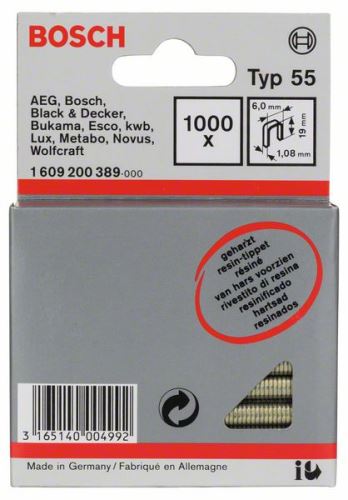 BOSCH uske klamerice, tip 55, kaširane 6 x 1,08 x 19 mm (1000 kom) 1609200389