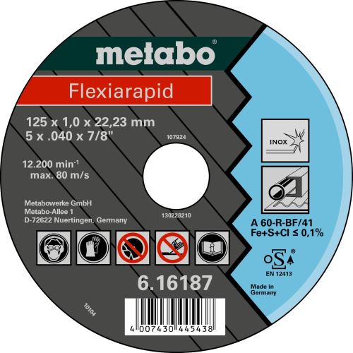 METABO Rezna ploča - nehrđajući čelik-FLEXIRAPID 125x1.0x22.2 616187000