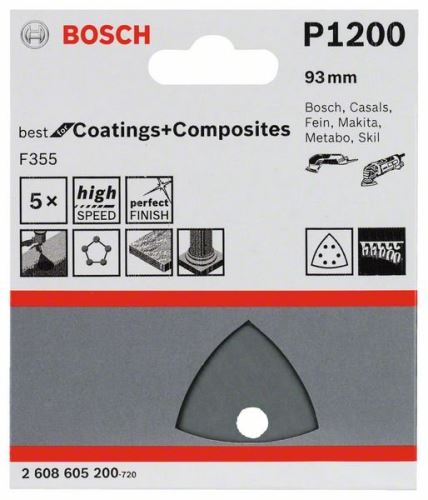 BOSCH brusni papir F355, pakiranje od 5 komada 93 mm, 1200 2608605200