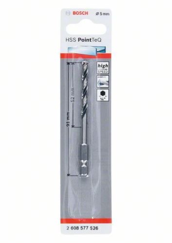 BOSCH Svrdlo za metal HSS PointTeQ HEX sa prihvatom u 6 točaka; 5,0 mm (5 kom) 2608577526