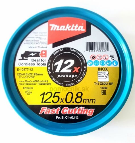 MAKITA ploča za rezanje od nehrđajućeg čelika 125x0,8x22,23 mm, 12 kom novoE-22953-12 E-10877-12