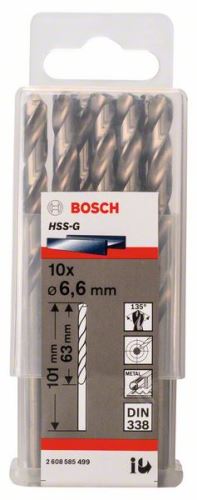 BOSCH svrdla za metal HSS-G, DIN 338 6,6 x 63 x 101 mm (10 kom) 2608585499